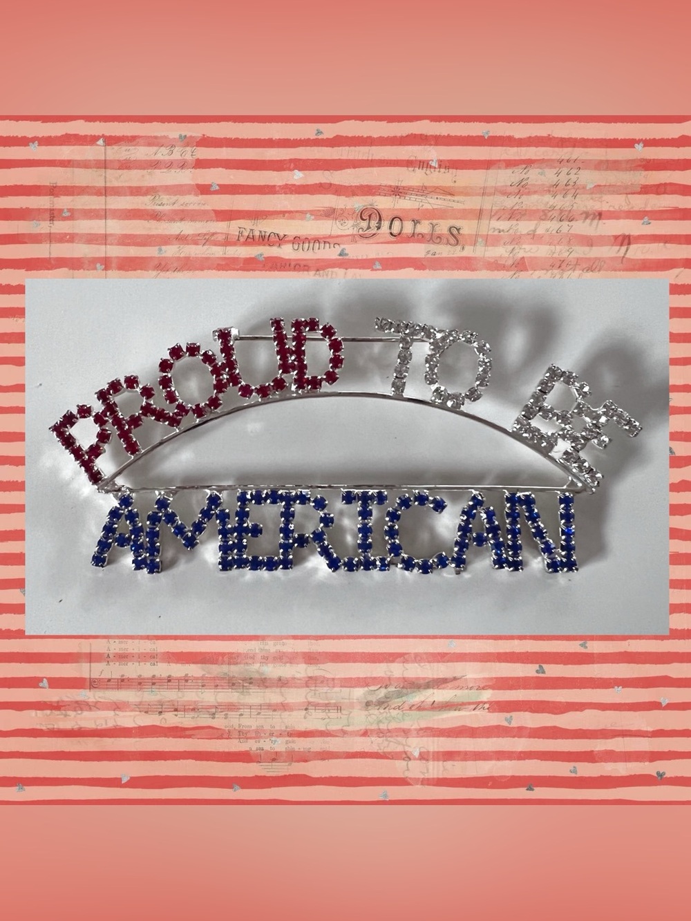 Vintage? Rhinestone Patriot USA Proud to Be American Pin